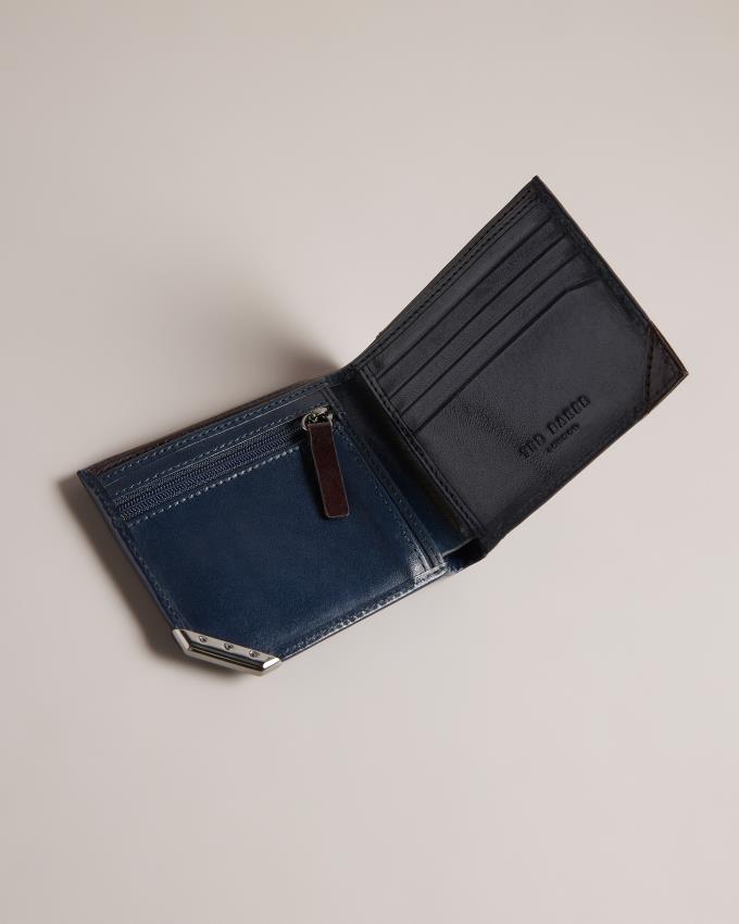 Portefeuille Ted Baker Metal Corner Bifold Coin Bleu Marine Homme | LEV-96250202